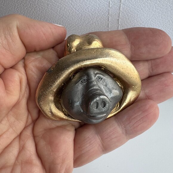 Vintage Pig Brooch Mixed Metals Gold and Silver Tone Ultra Craft Whimsical - Picture 3 of 8